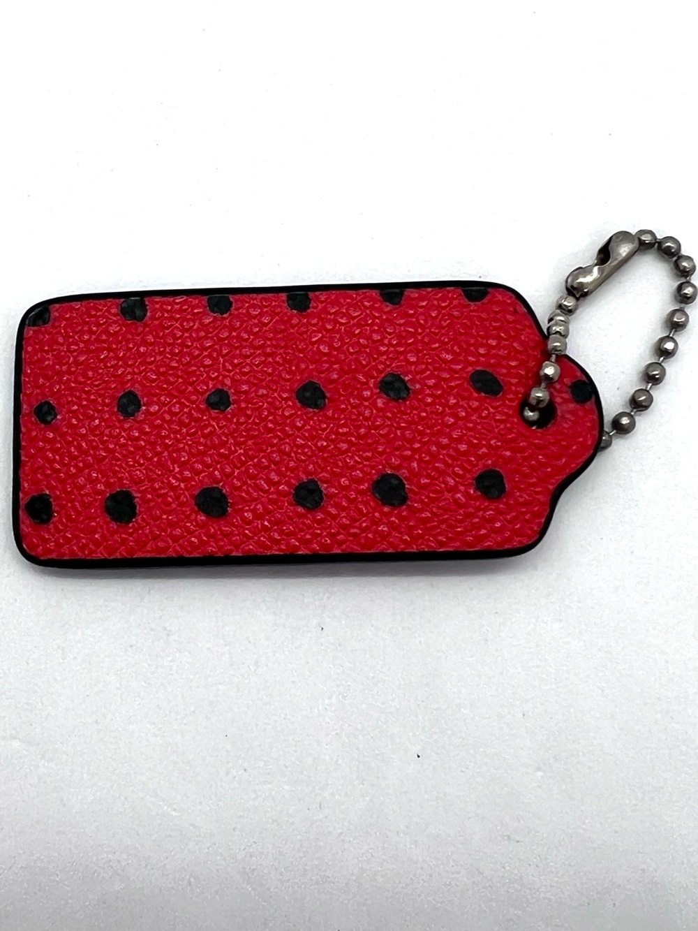 Coach Red Black Polka Dot Leather Hangtag Bag Charm Key Fob Rare Replacement - Picture 4 of 11